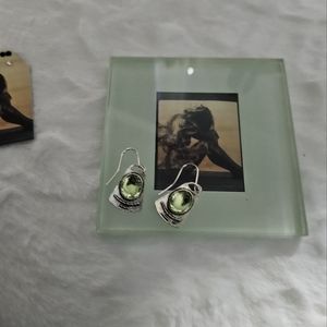 Gypsy Retro Stone Earring Geometric Ancient Silver Plated Danglon